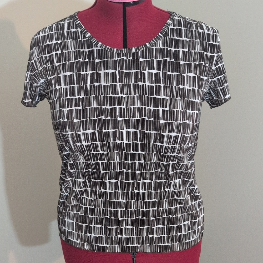 Le Pleat | Vintage Brown and White Pleated Women's Top